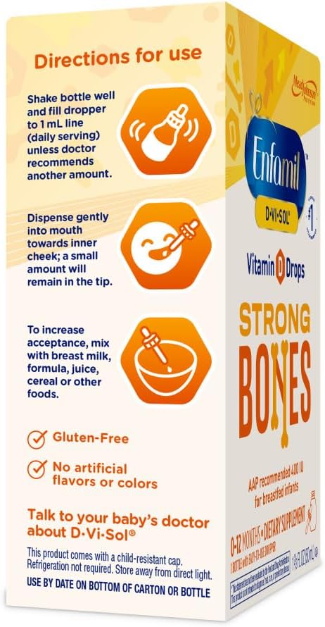 Enfamil Baby Vitamin D-Vi-Sol Liquid Vitamin D Drops, Supports Strong Teeth & Bone Development, 50mL Bottle (Pack of 2)