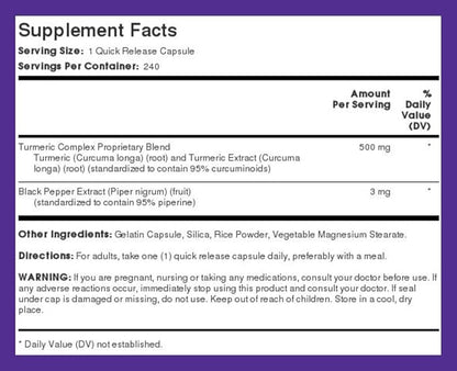 Piping Rock Turmeric Curcumin with Black Pepper 500 mg | 240 Capsules | Bioperine Supplement | Standardized Complex Extract | Non-GMO, Gluten Free