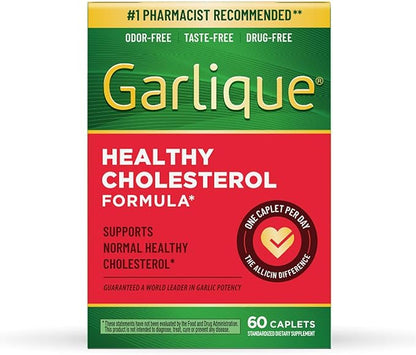 Garlique Garlic Extract Supplement, Healthy Cholesterol Formula, Odorless & Vegan-Friendly, 60 Caplets