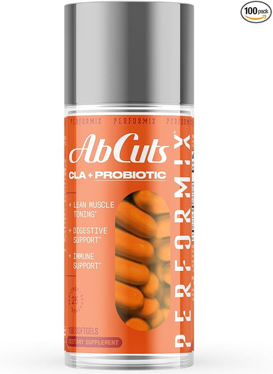 PERFORMIX - AbCuts CLA + Probiotics - Fitness Goals - Supports Lean Muscle Growth & Gut Health - Energy & Endurance - Digestive Health Wellness - Women & Men - 100 Soft Gels
