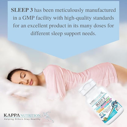 KAPPA NUTRITION Sleep 3, Sleep Aid, 3mg of Melatonin, 60-Day Supply, Non-Habit Forming Vegan Capsules Natural Ingredients for Easier Bedtime, Herbal Supplement, Valerian Root, Chamomile Non-GMO