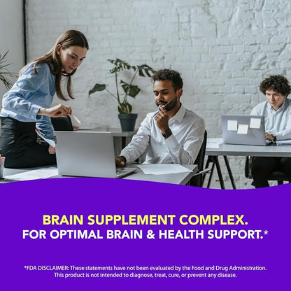 AMANDEAN Brain Health Supplement. Magnesium L-Threonate (Magtein), Lion's Mane Mushroom Extract, Alpha GPC Choline Complex. Nootropic Cognitive Support for Memory, Focus, Clarity. 90 Veggie Capsules.