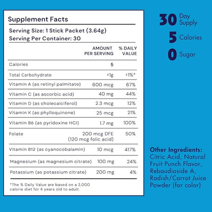 Critter Vitamin H2O – Kids’ Hydration & Multivitamin Drink Mix – Electrolytes, Essential Vitamins, Delicious Natural Flavors – 30 Single-Serve Packets