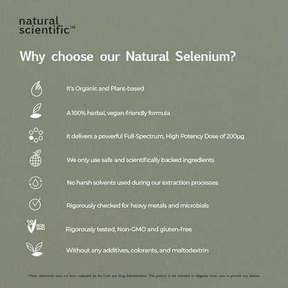 Selenium 200mcg Capsules - Organic Selenium Supplement for Antioxidant Support & Immune Health - Vegan, Gluten-Free, Non-GMO - 60 Capsules, 2-Month Supply - Premium Supplement by Natural Scientific