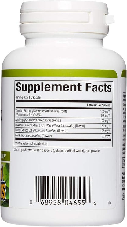 Herbal Factors Sleep Relax Formula by Natural Factors, Natural Sleep Aid with Valerian Root, Passion Flower and Skullcap, Non-GMO, 90 capsules (90 servings)