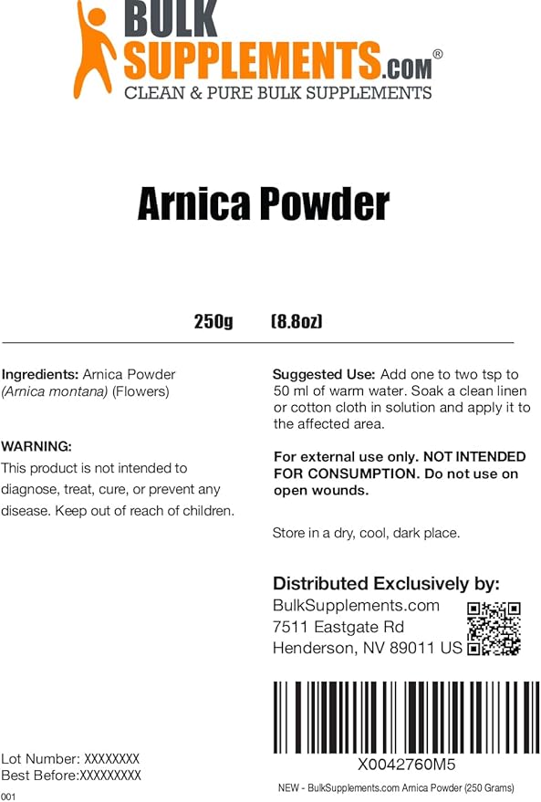 BulkSupplements.com Arnica Powder - Arnica Flower Powder, Servings Vary, 250g (8.8 oz) (Pack of 1)