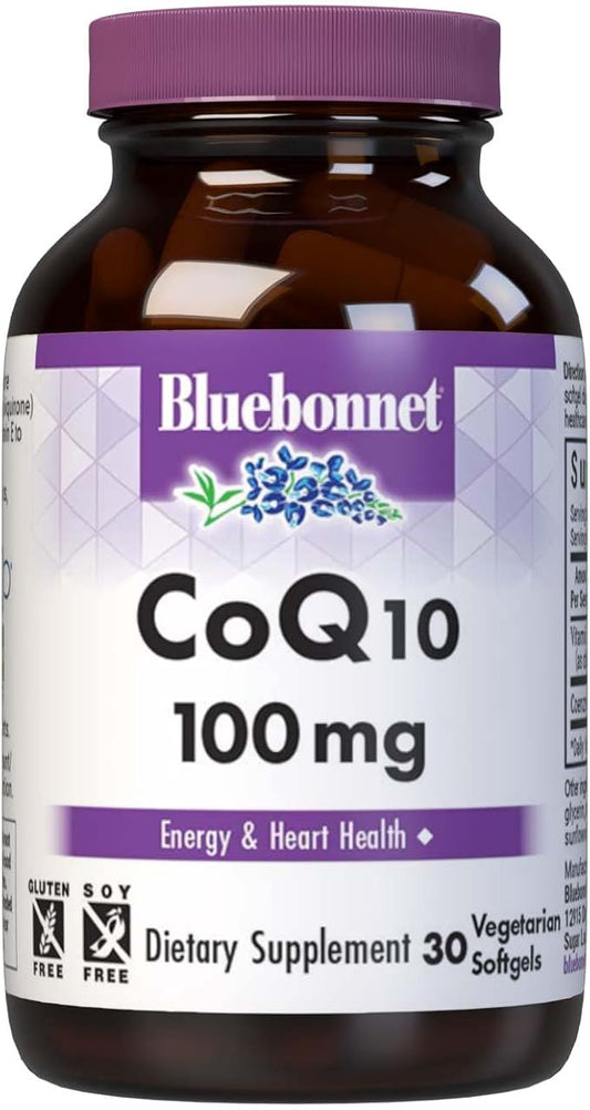 Bluebonnet Nutrition CoQ10 100 mg, Energy Production*, Heart Health*, Non-GMO, Gluten-Free, Soy-Free, Vegetarian Friendly, 30 Vegetarian Softgels, 30 Servings