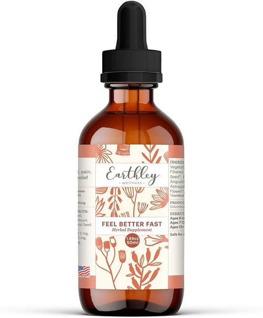 Earthley Wellness Feel Better Fast, All-Natural Relief for Minor Ailments, Supports Immune & Digestive Health, Echinacea Root, Fennel, Astragalus Root, Elder Flower and Cinnamon (1.69oz)