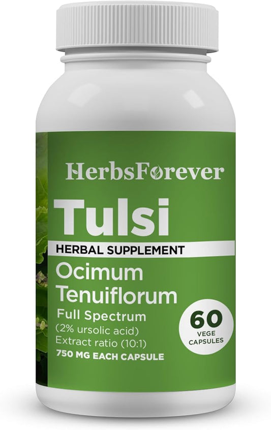 Tulsi Capsules Holy Basil Ocimum Sanctum 60 Vege Capsules 800 Mg Each