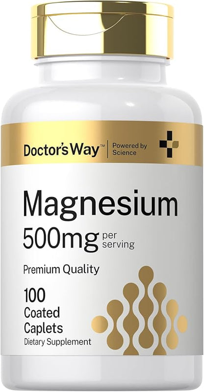 Doctor's Way Magnesium Supplement 500mg | 100 Coated Caplets | Magnesium Oxide | Vegetarian, Non-GMO, Gluten Free