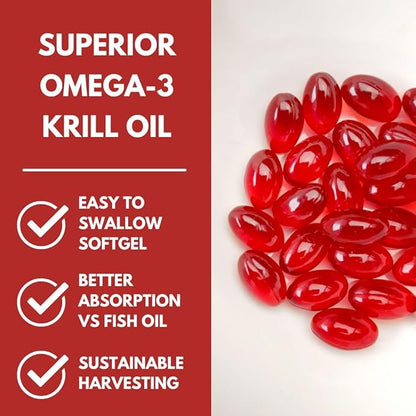 ScimeraMD® KrillOilMD Antarctic Krill Oil Omega 3 DHA EPA Supplement with Astaxanthin for Heart, Brain, and Joint Support, 30 CT