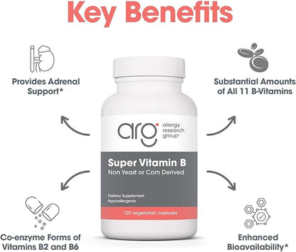 Allergy Research Group Super Vitamin B Complex - Vitamin B for Men & Women, Vitamin B Supplement, Vitamin B12, Vitamin B6, Vegetarian Capsules, Corn-Free, Yeast-Free - 120 Count
