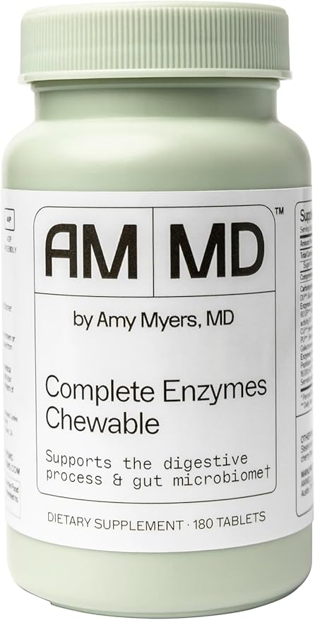 Dr Amy Myers Digestive Enzymes Chewable – Complete Enzymes Support Leaky Gut, Acid Reflux, Gas, Bloating, Gluten Exposure – Amylase, Lipase, Lactase, Alkaline, Protease, Sucrase + More – 180 Tablets
