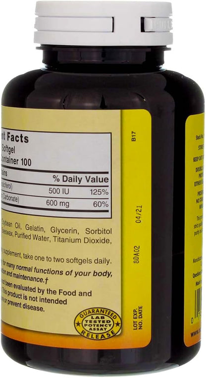 Liquid Calcium 600mg with D-3 (100 Softgels) 3 BOTTLES Total of 300 Softgels