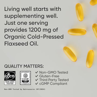 Sports Research Flaxseed Oil Softgels 1242mg - Plant Based Omega 3 Supplement for Women & Men - Non-GMO Verified, Soy & Gluten Free (200 Count)