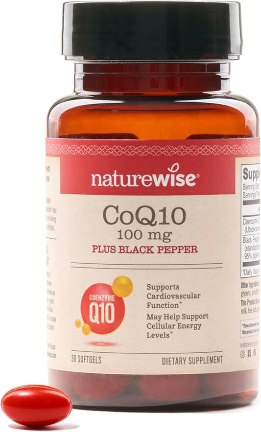NatureWise CoQ10 100mg Softgels, High Absorption Coenzyme 10 with BioPerine Black Pepper - Antioxidant for Heart Health + Cellular Energy - Vegan, Non-GMO, Gluten-Free - 30 Count[1-Month Supply]