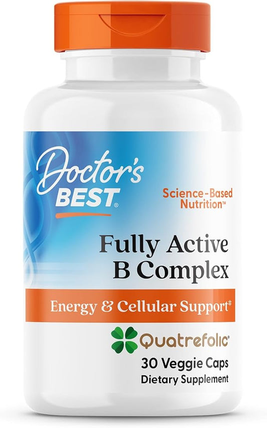 Doctors Best Fully Active B Complex, Energy & Cellular Support, Non-GMO, Gluten Free, Soy Free, Vegan 30 Veggie Caps