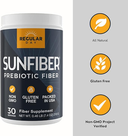 Sunfiber, Prebiotic Fiber Supplement for Digestive Health - Promotes Gentle Regularity | Gluten Free, Vegan, Dairy Free, Non-GMO, Keto, Tasteless | One Simple Ingredient | 30 Servings