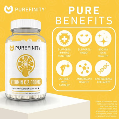 Vitamin C 2000mg Capsules – Double Strength, High Absorption Supplement, Powerful Antioxidant Properties, 120 Capsules (1 Month Supply)