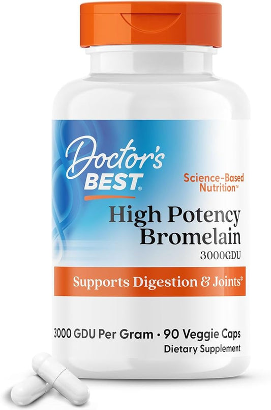 Doctor's Best 3000 GDU Bromelain Proteolytic Digestive Enzymes Supplements, Supports Healthy Digestion, Joint Health, Nutrient Absorption, 500 mg,Capsule, 90 Count(Pack of 1)