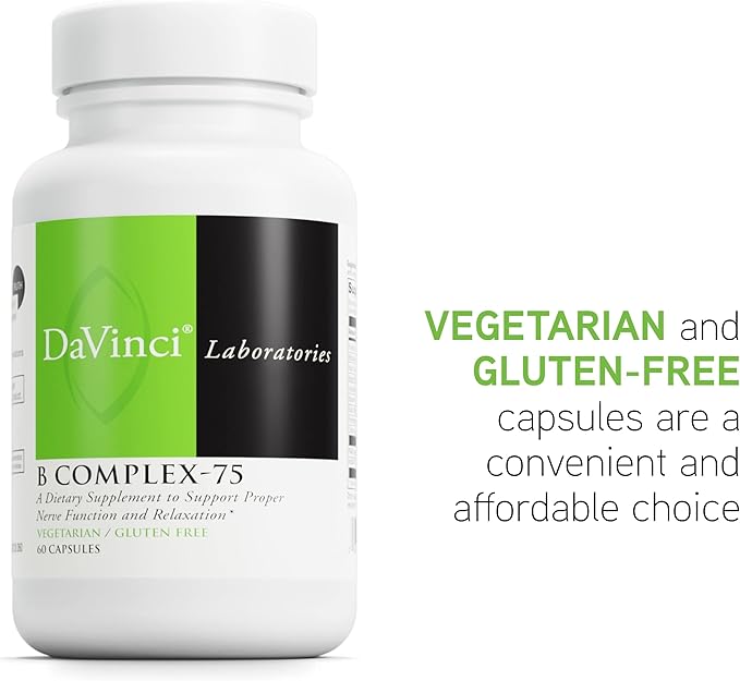 DAVINCI Labs B Complex-75 - Supports Relaxation and Proper Nerve Function* - Dietary Supplement with Niacin, Vitamin B6, B12, Biotin, Choline and More - Vegetarian - Gluten-Free - 60 Capsules