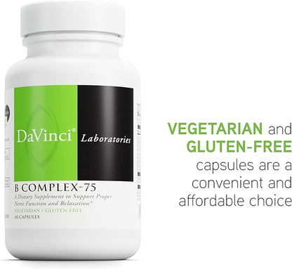 DAVINCI Labs B Complex-75 - Supports Relaxation and Proper Nerve Function* - Dietary Supplement with Niacin, Vitamin B6, B12, Biotin, Choline and More - Vegetarian - Gluten-Free - 60 Capsules