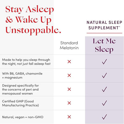 Womaness Let Me Sleep Supplements for Adults – Natural Sleeping Aid with Melatonin 3mg, Magnesium Supplement, GABA & Chamomile Extract for Restful Sleep – Nighttime Support for Sleeping - 30 Capsules