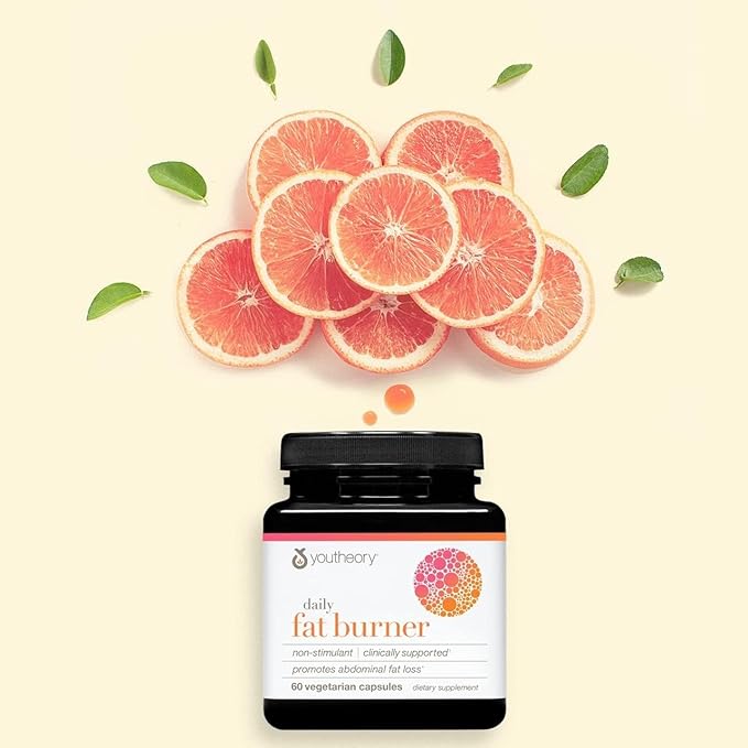 Youtheory Daily Fat Burner - Supports Body Composition & Metabolism - with Citrus Fruit Blend, Chromium & Cayenne Extract - Gluten, Soy & Dairy Free - 60 Vegetarian Capsules