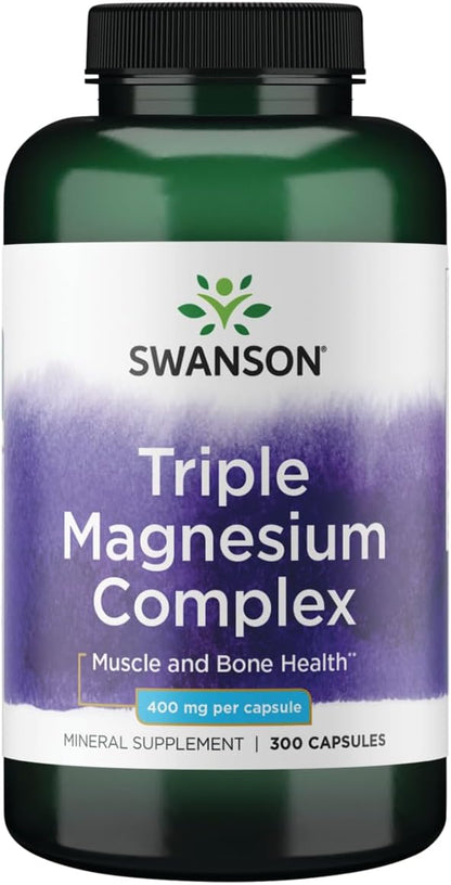Swanson Triple Magnesium Complex - Mineral Supplement - Natural Support - Featuring Citrate, Oxide & Aspartate - (300 Capsules, 400mg Each)