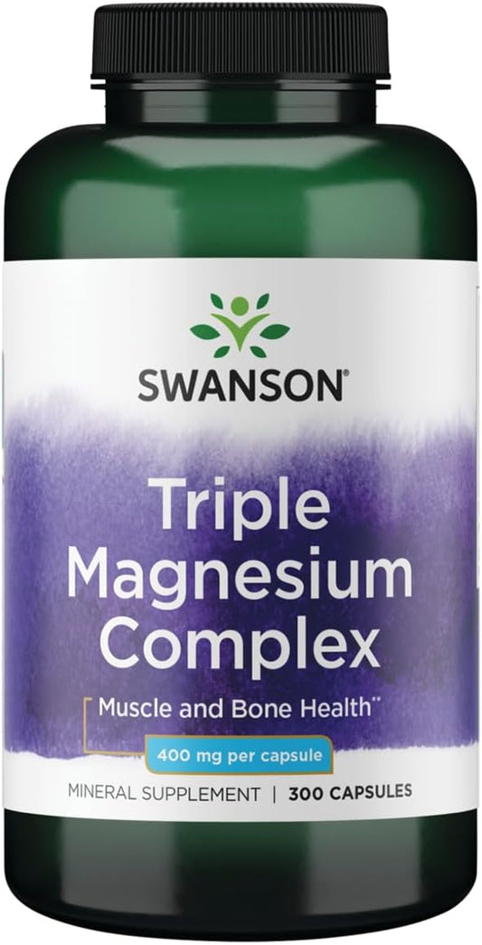 Swanson Triple Magnesium Complex - Mineral Supplement - Natural Support - Featuring Citrate, Oxide & Aspartate - (300 Capsules, 400mg Each)