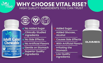 Magnesium & Ashwagandha Chewable Tablets for Adults – High Absorption Magnesium Stress Support Supplement – Gluten-Free, Vegan, Non-GMO, Grape-Flavored (60 Count)