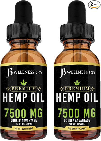 Organic Hemp Oil Extract Drops - Omega Fatty Acids 3 6 9, Non-GMO Ultra-Pure Sugar- Free (2-Pack)