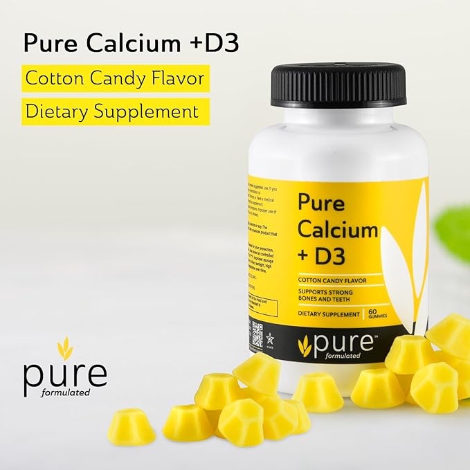 Vegan Calcium with Vitamin D3 Gummies – Supports Strong Bones & Teeth, 1000 IU, Kosher, Gluten & Dairy-Free Calcium Gummy (60 Gummies)