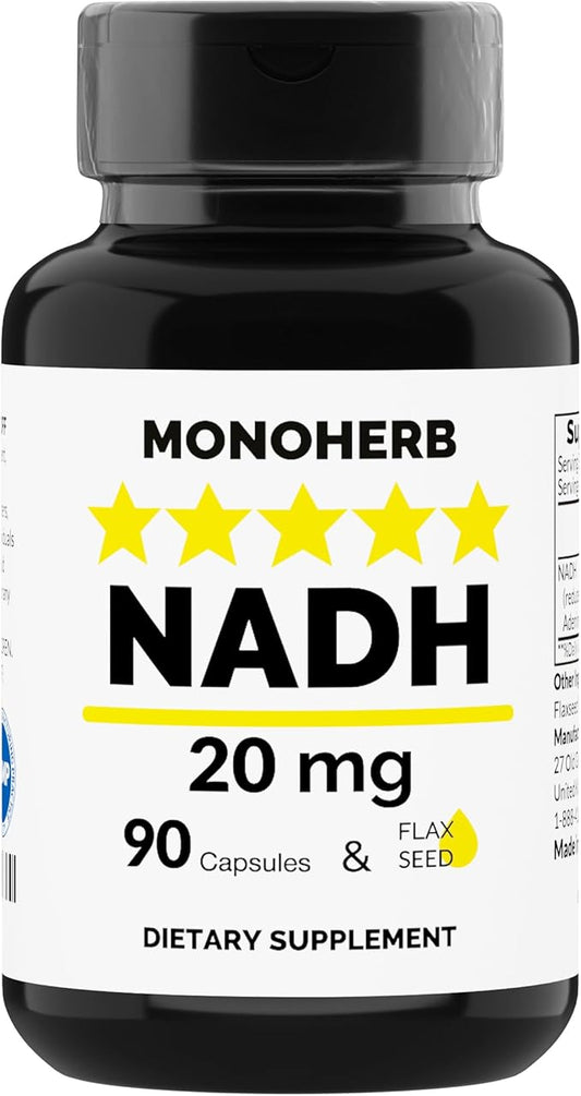 NADH 20 mg - 90 Vegetarian Capsules - Reduced Nicotinamide Adenine Dinucleotide Supplement