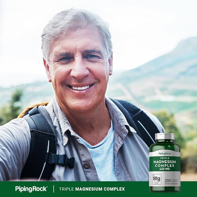 Piping Rock Triple Magnesium Complex | 420 mg | 200 Capsules | Magnesium Oxide, Citrate, and Aspartate Supplement | Non-GMO, Gluten Free