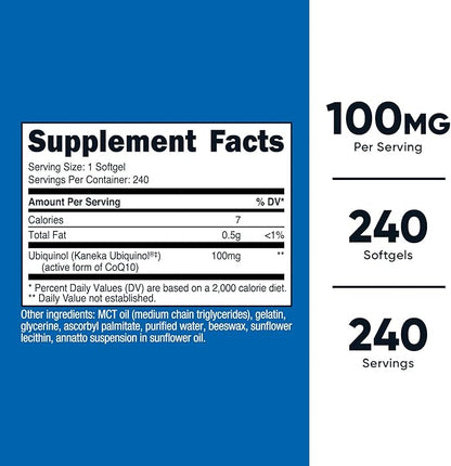 Nutricost Ubiquinol Softgels (100mg, 240 Softgels) - Superior Absorption Antioxidant | Active Form of CoQ10 - Gluten Free, Non-GMO