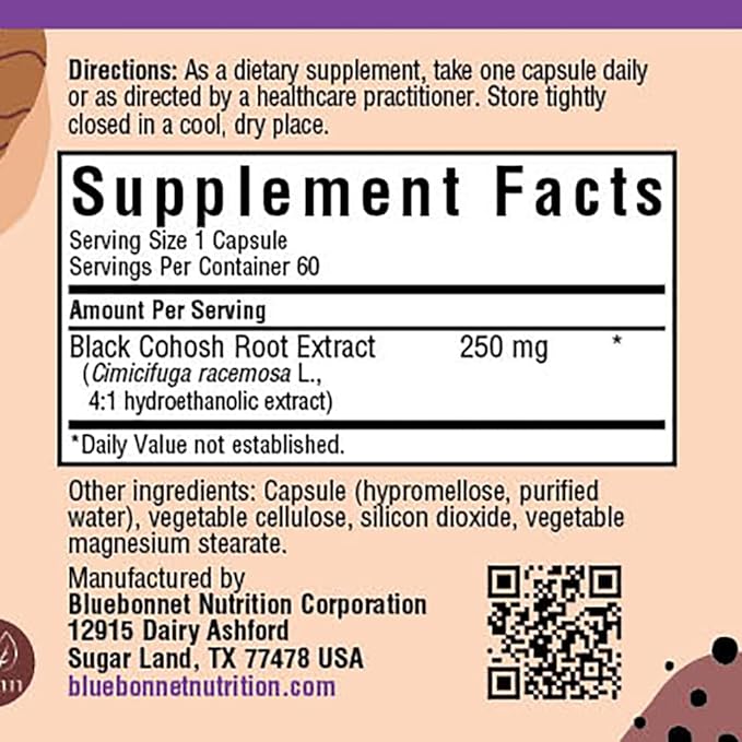 BlueBonnet Black Cohosh Root Extract Supplement, 60 Count, White