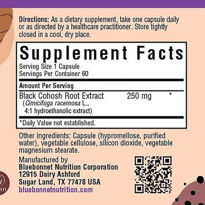 BlueBonnet Black Cohosh Root Extract Supplement, 60 Count, White