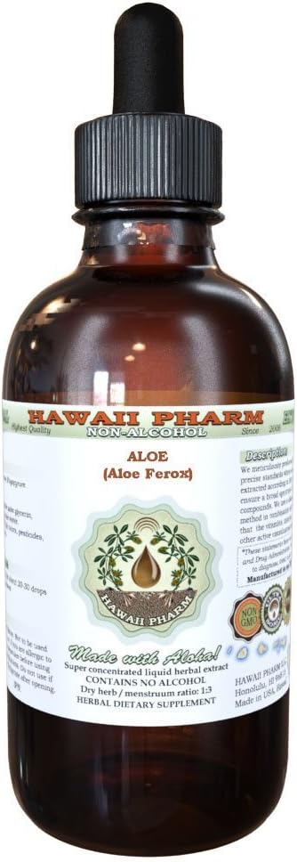 Aloe Alcohol-Free Liquid Extract, Aloe (Aloe Ferox) Dried Leaf Glycerite Hawaii Pharm Natural Herbal Supplement 2 oz
