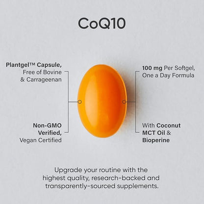 Sports Research CoQ10 (100mg) Enhanced w/Coconut Oil & Bioperine (Black Pepper) for Better Absorption | Vegan Certified, Non-GMO Verified (120 Veggie Softgels)
