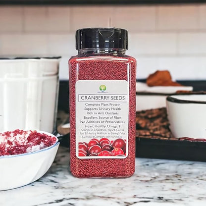 Queen B Organic Cranberry Seeds | High in Fiber, Heart Healthy Omega 3, Urinary Support Edible Cranberry Supplement | Edible Cranberry Seeds - 7oz in Shaker