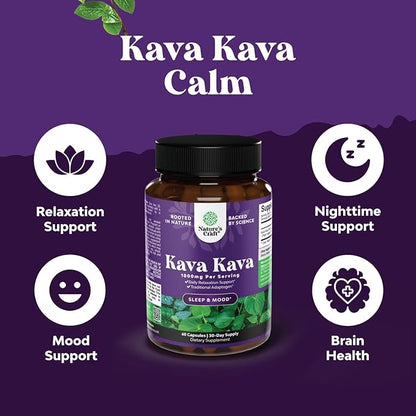 Kava Kava Root Extract Supplement 1000mg - Fast Acting Herbal Support with Kavalactones for Balanced Mood - Relax Calming Capsules for Stress Relief & Better Sleep - 30 Servings