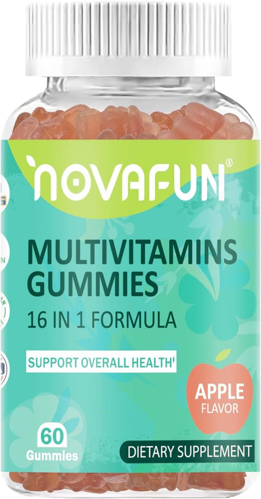 Multivitamin Gummies,16-in-1 Supplement with Essential Vitamins & Minerals for Overall Health, Vegetarian & Gluten-Free, Apple Flavor, 60 Count