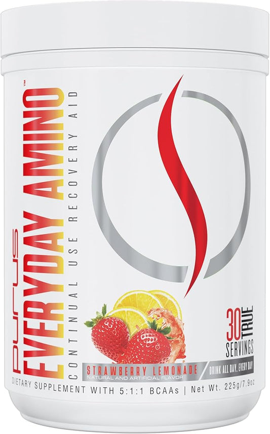 Purus Labs Everyday Amino BCAA Powder | Amino Acids for Muscle Hydration & Recovery | Sugar Free & Gluten Free | 30 Servings (Strawberry Lemonade)
