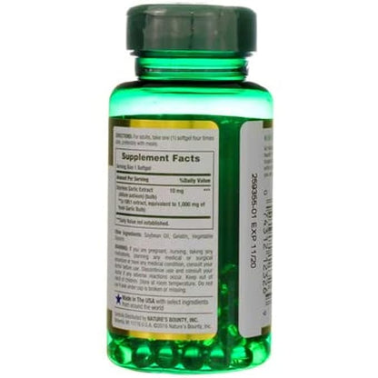 Nature's Bounty Garlic Extract 1000 mg, 100 Rapid Release Softgels (Pack of 2)