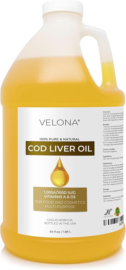 velona Cod Liver Oil - 64 Fl Oz | 1,000A/100D IU/g Omega 3 Vitamins A & D3 | Norwegian Arctic Sustainably Sourced Nordic Oil | Hair, Body and Skin Care | Use Today - Enjoy Results