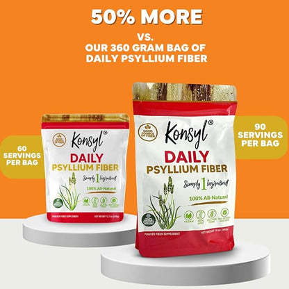 Konsyl Daily Psyllium Fiber Powder | 100% All-Natural Psyllium Husk for Gut & Digestive Health | No Sugar, No Fillers – 540g/19oz