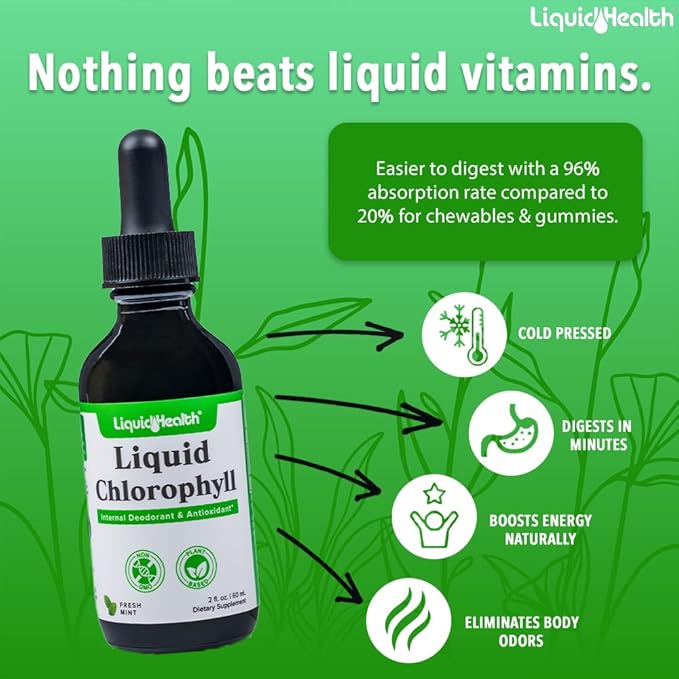 LIQUIDHEALTH Vegan Liquid Collagen Plus Biotin & Liquid Chlorophyll Droppers Bundle - Hair & Nail Growth, Skin Health, Internal Deodorizer, Stops Bad Breath, Reduces Appetite - Vegan, Non-GMO