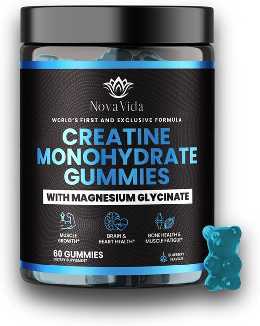 Creatine Monohydrate Gummies with Magnesium Glycinate, L-Arginine, BCAA, Zinc & Beta-Alanine- Creatine Monohydrate PreWorkout Gummies | Glycinate Creatine Monohydrate Gummies for Men & Women