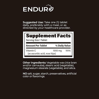 ENDUR-C®, Time Release Vitamin C Supplement Tablets For Optimal Absorption, Ascorbic Acid & Vitamin C with Rose Hips, 1000mg, 150 Tablets